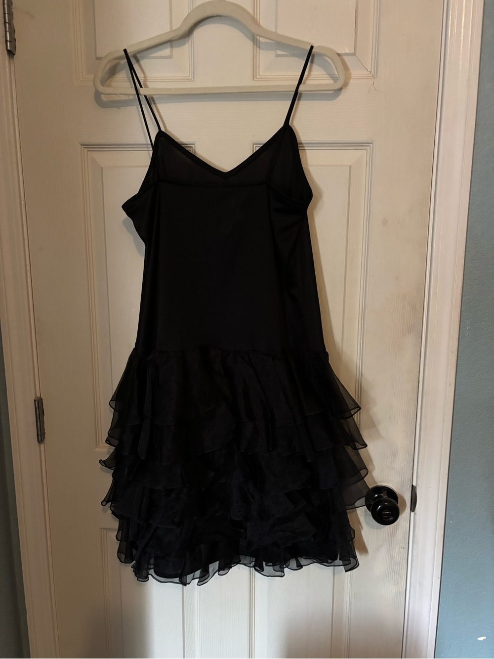 Lillie Rubin Black Spaghetti Strap Ruffle Hem Dress